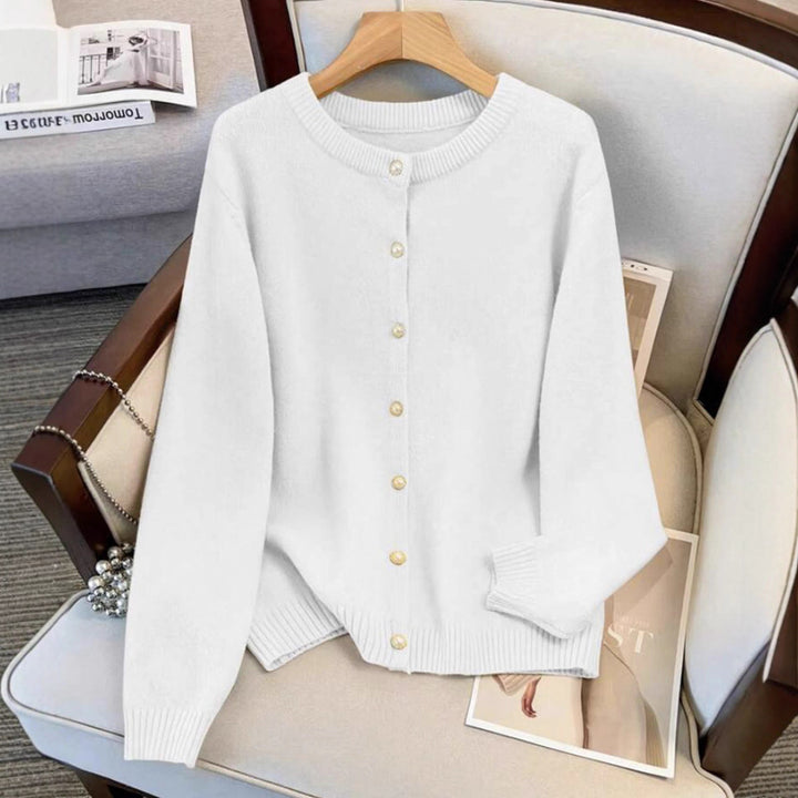 Ladies knitted sweater and cardigan with pearl buttons Lune London