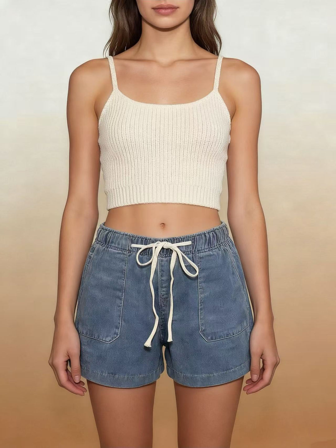 Women's Casual Denim Shorts with Elastic Waistband Lune London