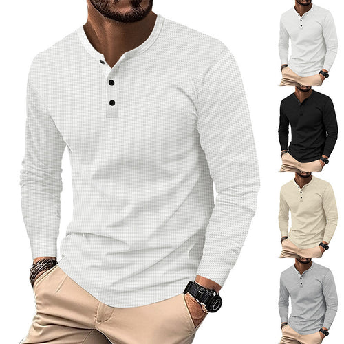 Men's Long Sleeve Henley T-Shirt in Breathable Structured Fabric Lune London