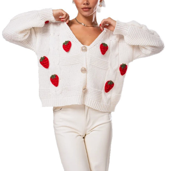 Ladies Fancy Knitted Pullover with Cherry Applications Lune London
