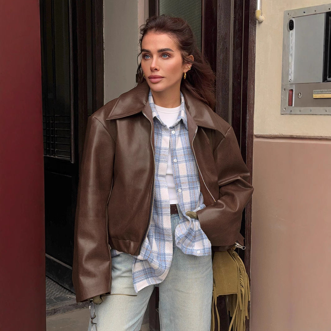 Leather jacket for women with oversized cut Lune London