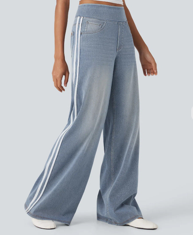 Pantalons en denim à coupe large pour femmes avec rayure sur le côté Chic & Stil