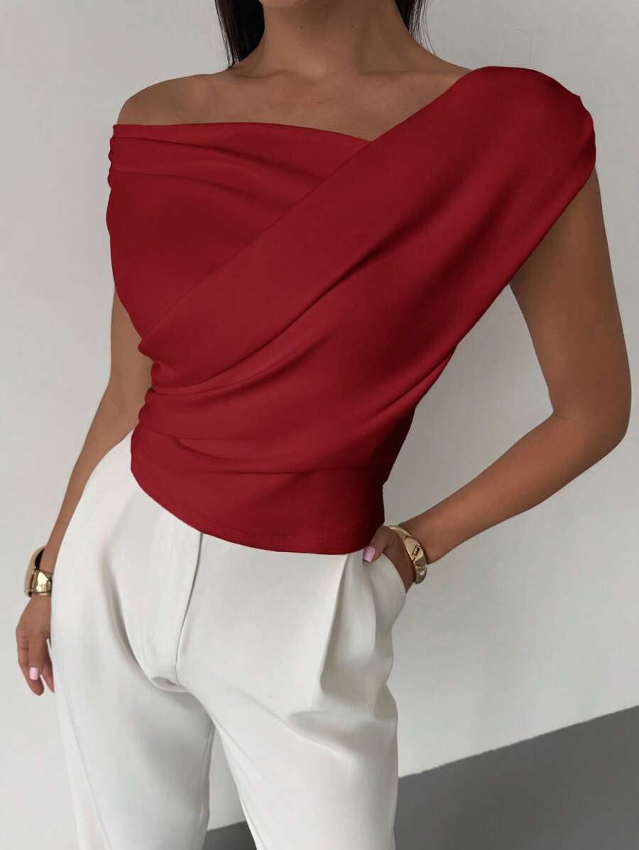 Women Elegant Draped Top with Asymmetric Cut Lune London
