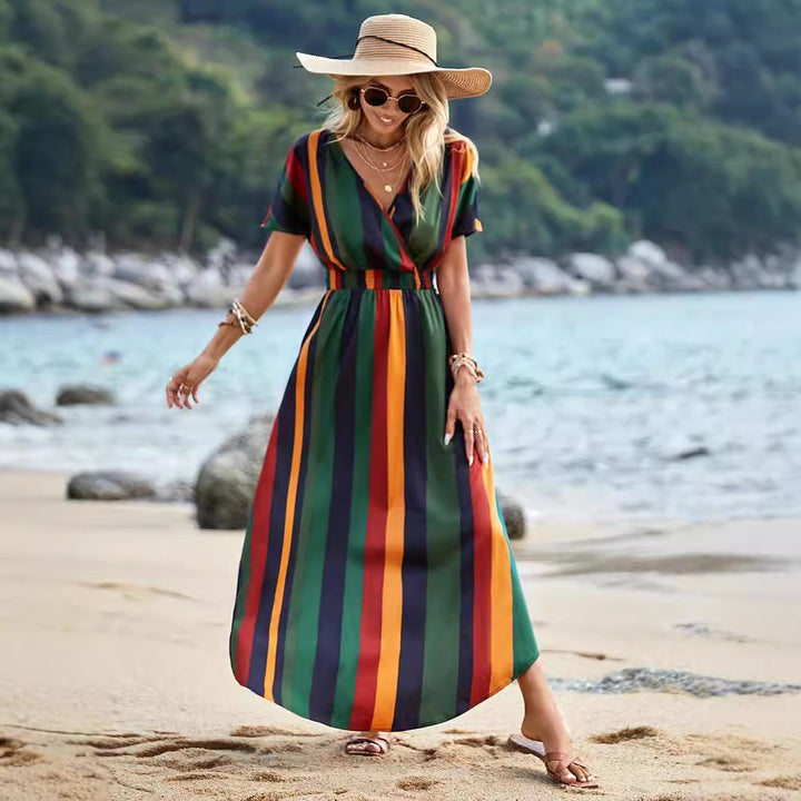 Women Colorful Striped Chic Maxi Dress