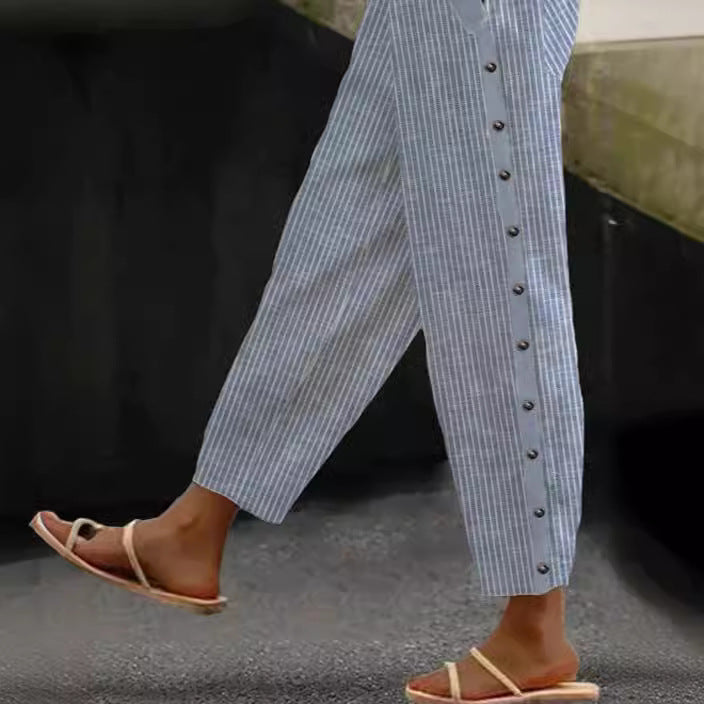 Striped women's pants with button details Lune London