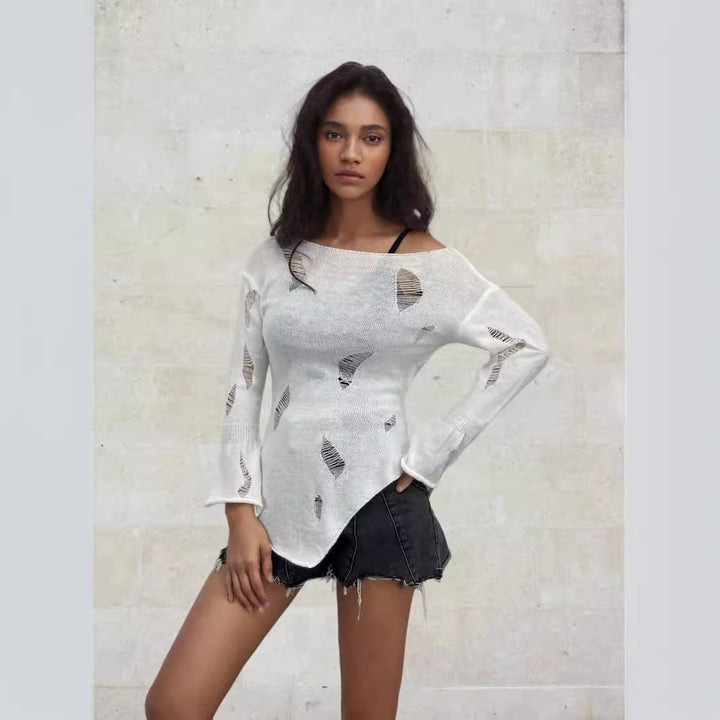Women's knit sweater with discreet openwork pattern and relaxed fit Chic und Stil