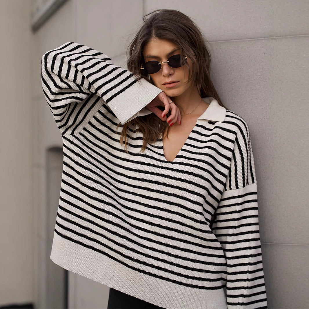 Pull en tricot rayé pour femmes avec coupe confortable Chic & Stil