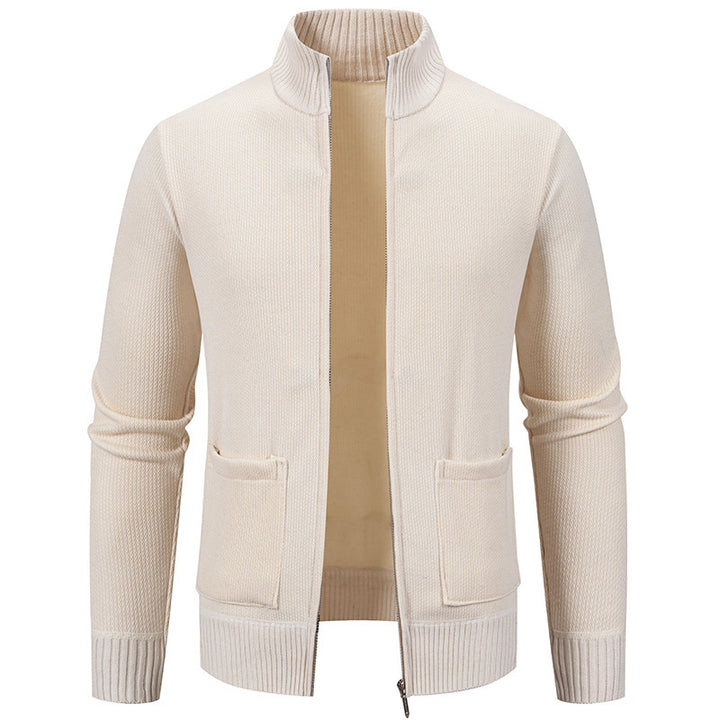 Casual knit jacket for men with high collar and practical pockets Lune London