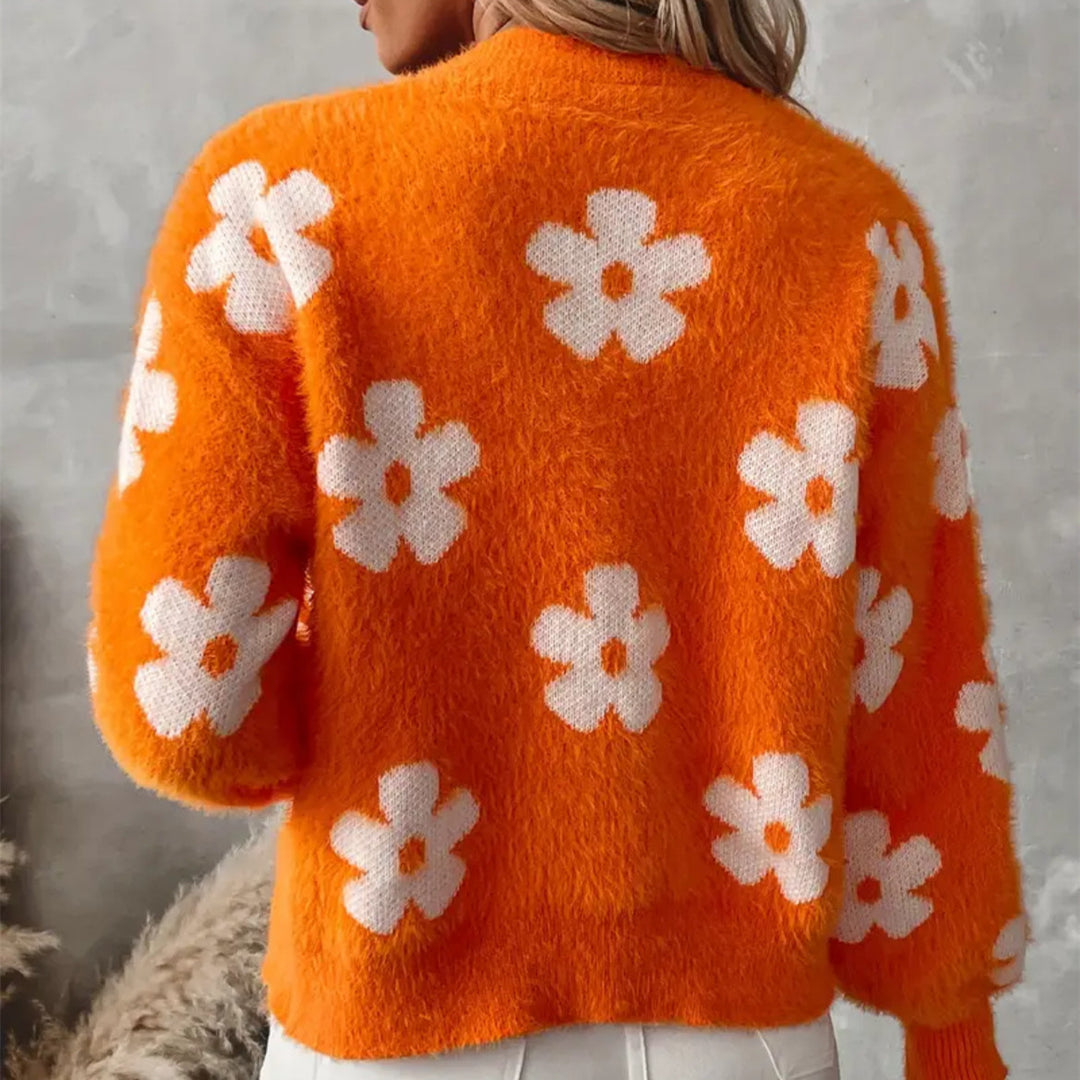 Ladies fluffy cardigan with floral pattern Lune London