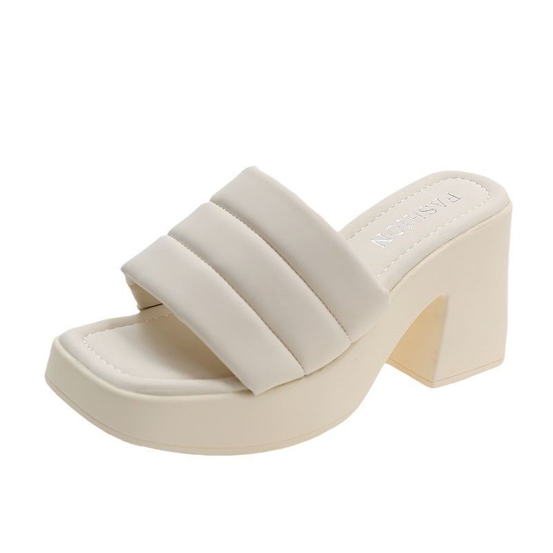 Ladies Platform Sandals with Wide Strap and Modern Block Heel Lune London