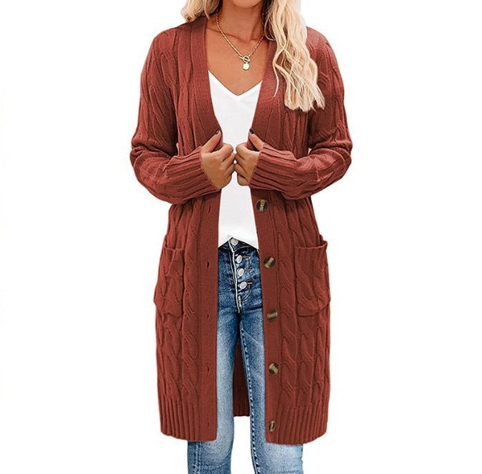 Ladies Thick Knit Cardigan with Button Detail and Deep Pockets Lune London