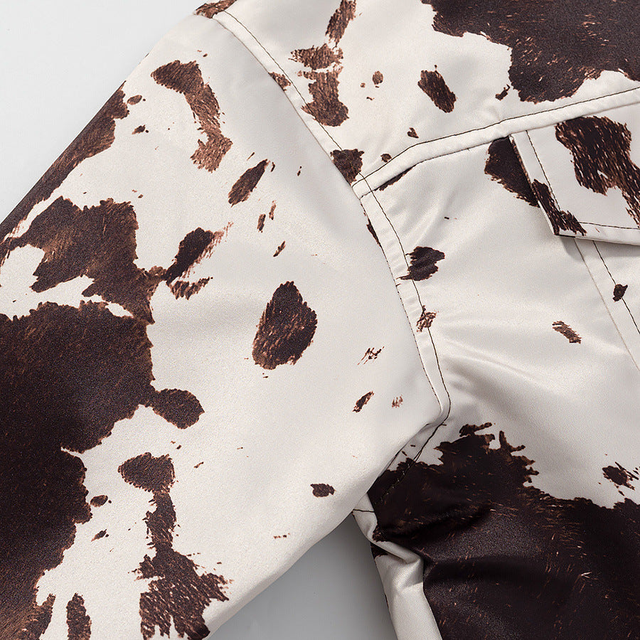 Trendy faux leather jacket for women with a trendy cow pattern Lune London