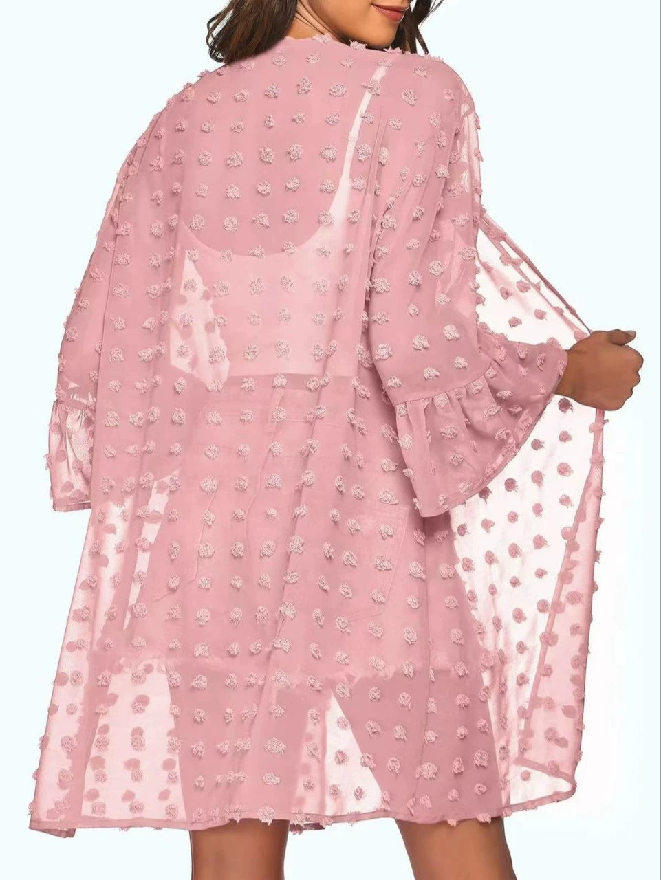 Lune London | Solid Color Thin Jacquard Cardigan with Short Sleeves