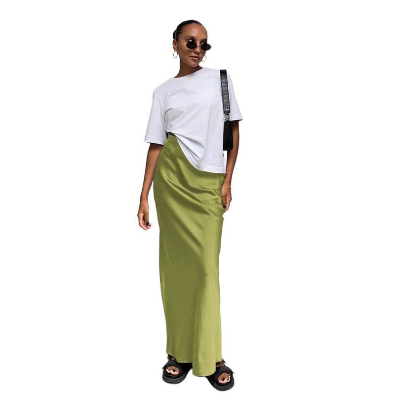Chic Long Floor-Length Satin Maxi Skirt for Women and Style