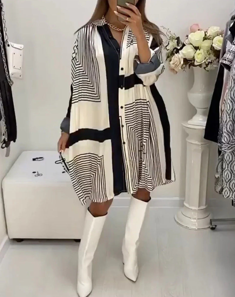 Robe chemise pour femmes avec motif graphique et manches volumineuses Chic & Stil