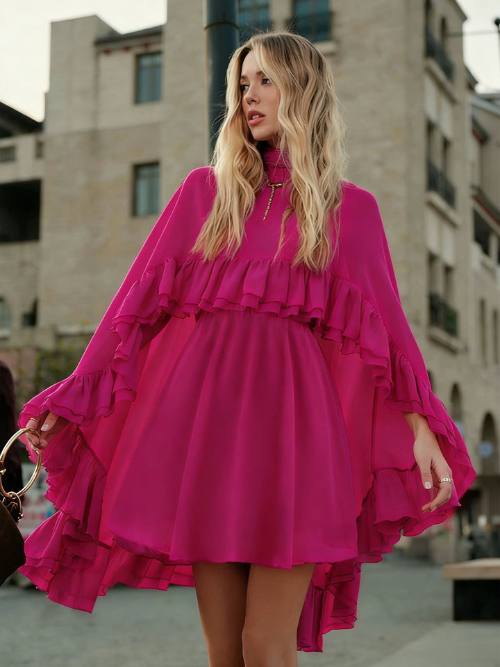 Women Elegant Ruffle Dress with High Neckline and Flowing Cut Lune London