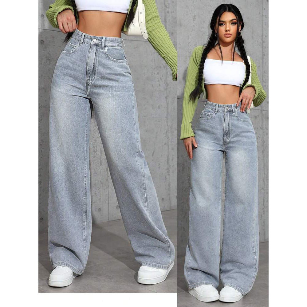 Jeans larges pour femmes au style décontracté avec taille haute Chic & Stil