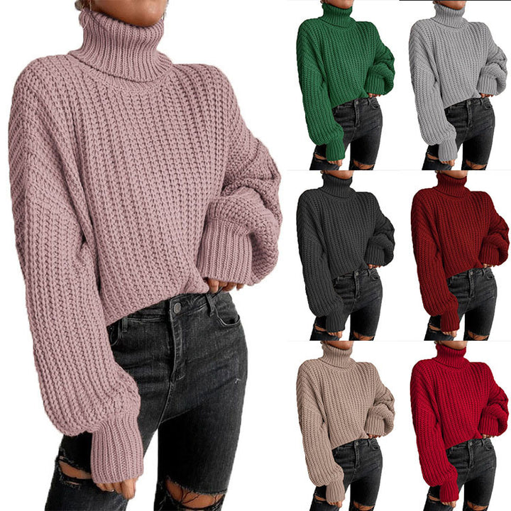 Thick wool sweater for women with high collar and flared sleeves Lune London