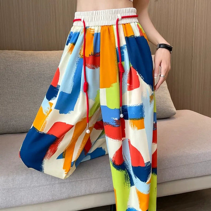 Lune London Abstract Print Wide Palazzo Pants for Women