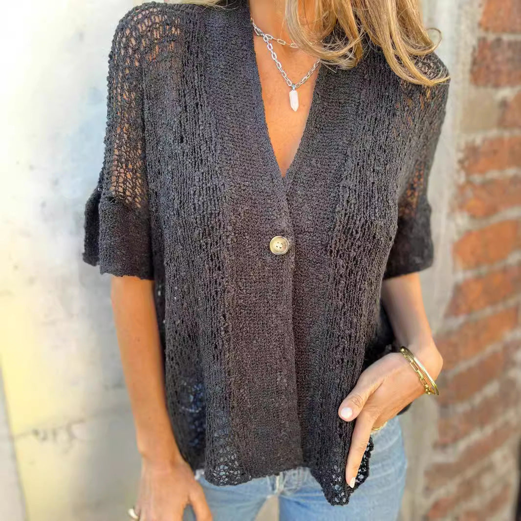 Women's knitted jacket with a casual design and a short-sleeve silhouette Lune London