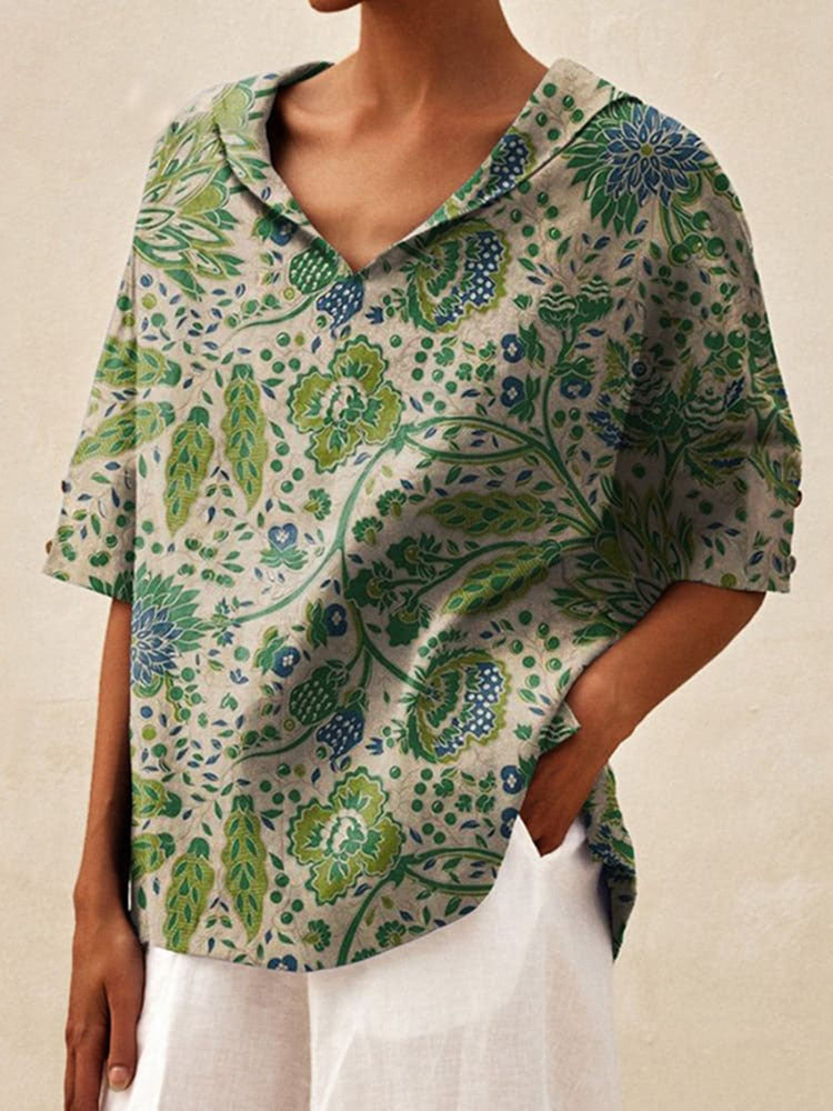 Woman Casual Shirt with Floral Pattern and Modern Collar Lune London