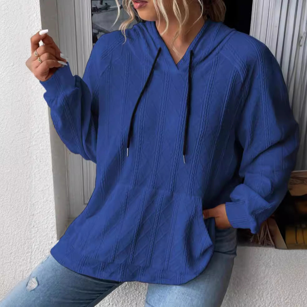 Women's Large Knit Hoodie with V-Neck and Stylish Chic Hood