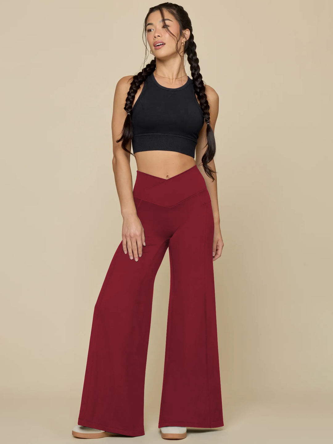 Elegant high-waisted casual trousers for women, with wide legs and practical pockets Lune London