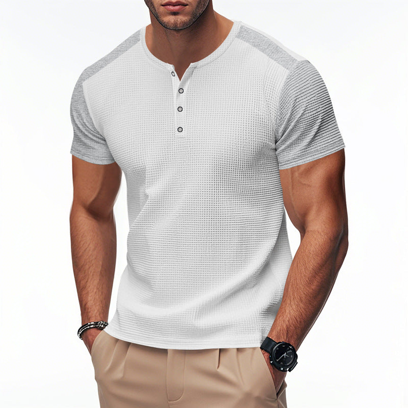 Men's short sleeve sporty henley t-shirt with textured design Lune London