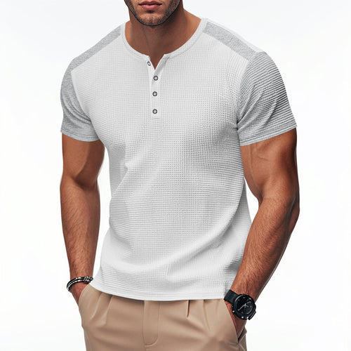 Men's short sleeve sporty henley t-shirt with textured design Lune London