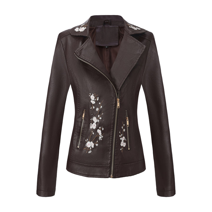 Trendy motorcycle jacket for women with embroidered floral pattern Lune London