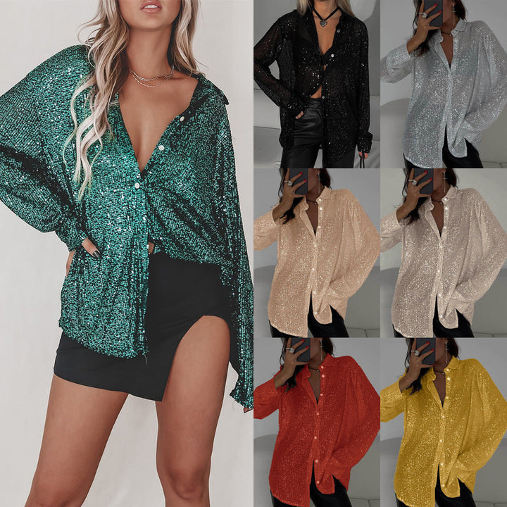 Women's Glittering Oversized Shirt Blouse Lune London