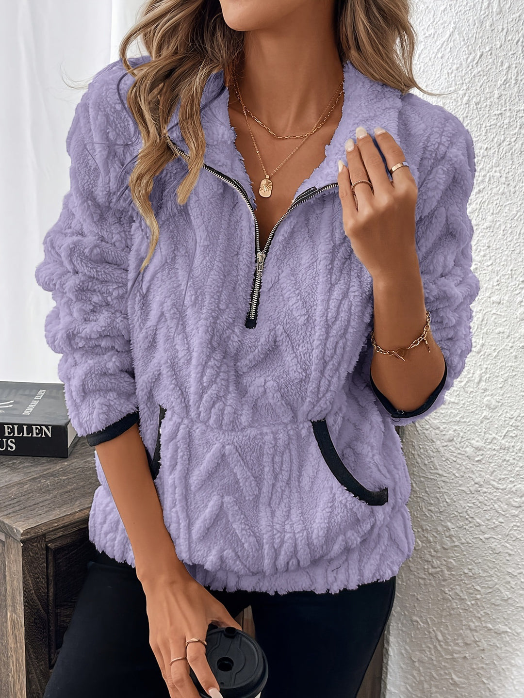 Ladies soft and comfortable fleece sweater with half-zip Lune London