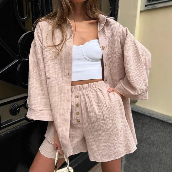 Casual set for women with loose fit shirt and shorts Lune London