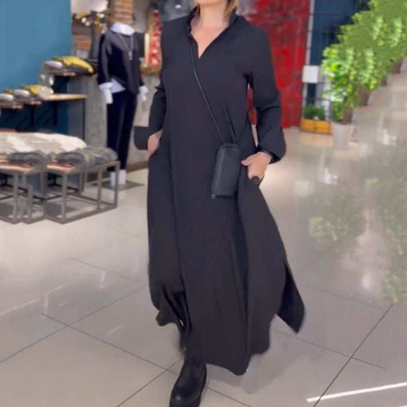 Casual maxi dress for women with a modern shirt design and practical side pockets Lune London