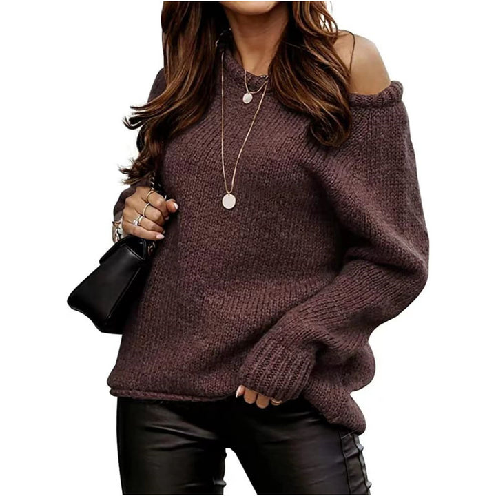 Casual sweater for women with an open shoulder design and soft knit Lune London