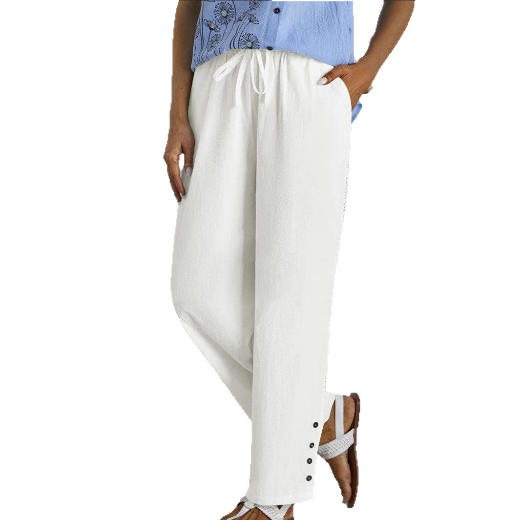 Oversized summer pants for women with elastic waistband and side button details Lune London