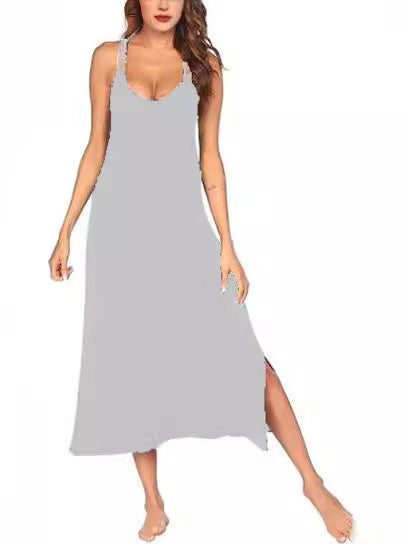 Maxi dress for women with fine spaghetti straps and side slits Lune London