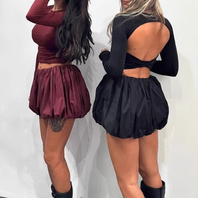 Short ruffled dress for women with long sleeves and elastic waist Lune London