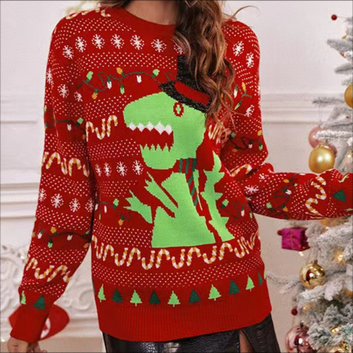 Christmas sweater for women with T-Rex pattern Lune London