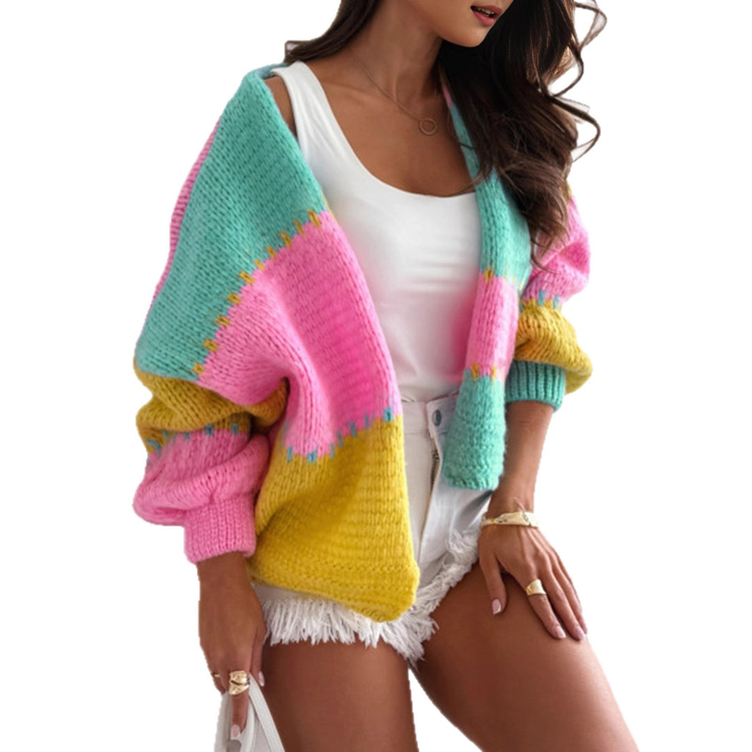 Oversized casual knitted jacket for women with color block design Lune London