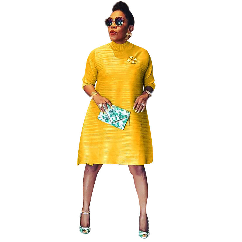 Casual women's leisure dress with high collar and pocket with Lune London pattern