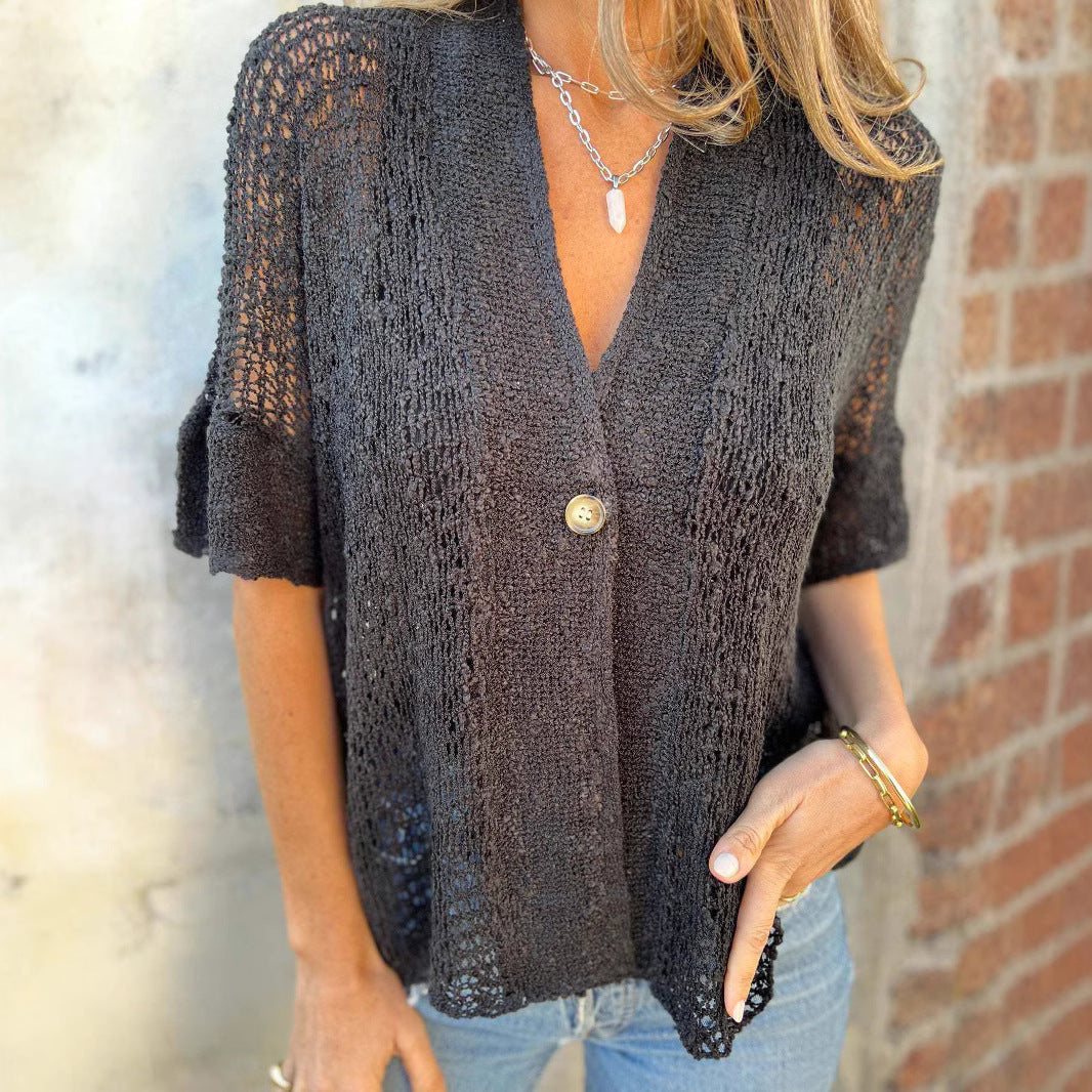 Ladies Airy Cardigan with Loose Fit and Button Detail Lune London