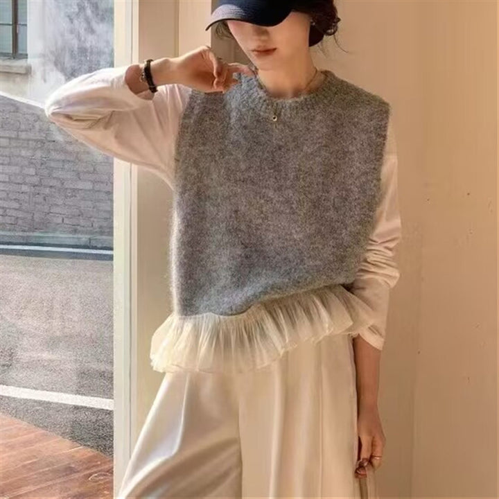 Femmes Pull Moderne à Superposer avec Ourlet Volant Chic & Stil