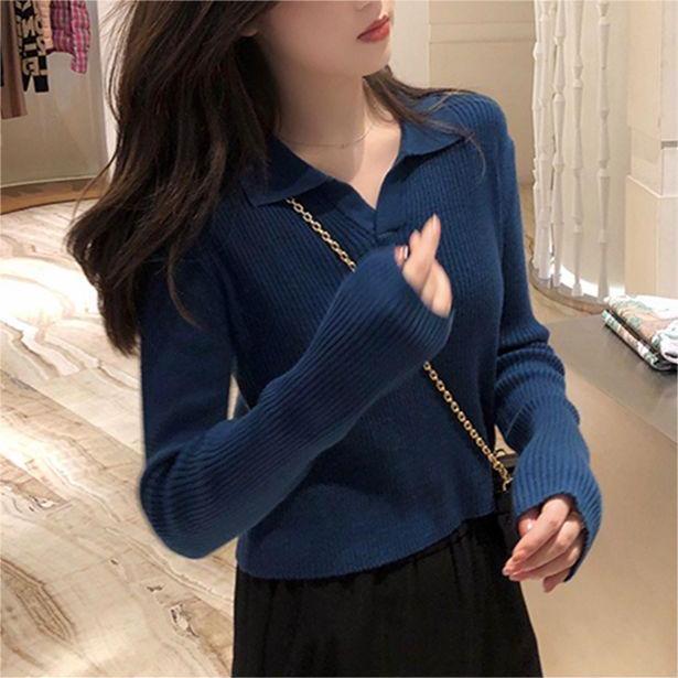 Pull polo décontracté pour femmes avec structures en ribbed fin Chic & Stil