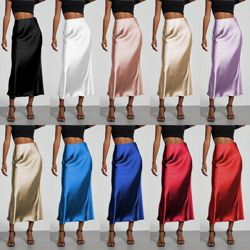 Women Elegant and flowing Satin Maxi Skirts Lune London
