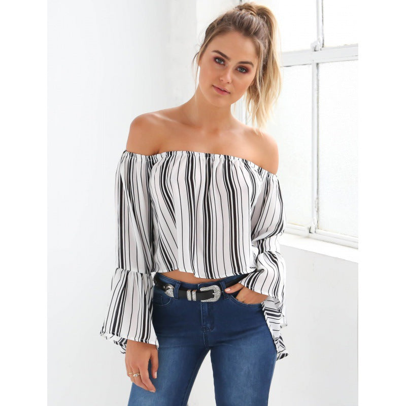 Blouse femme à épaules dénudées avec manches volumineuses et design rayé Chic & Stil