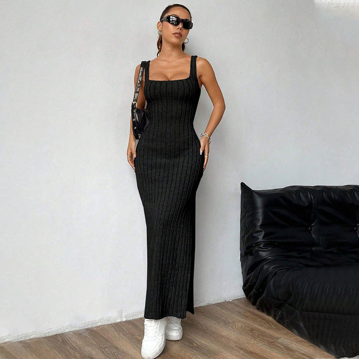 Robe maxi pour femmes avec motif à côtes élégant et fente latérale Chic & Stil