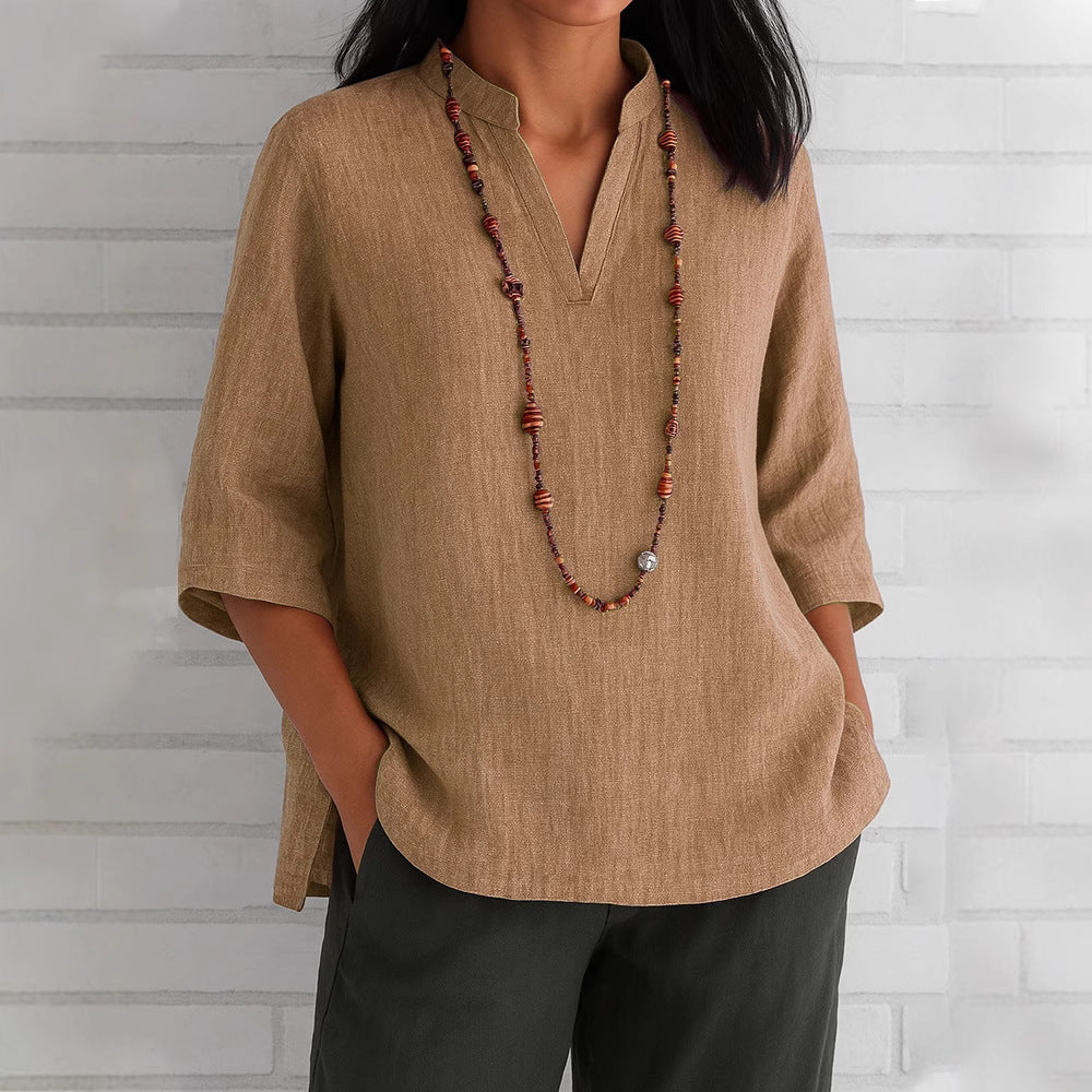 Casual blouse for women with V-neck and side pockets Lune London