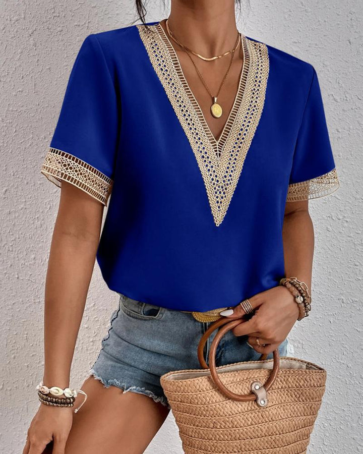 Chic blouse and elegant V-neck style with lace for women