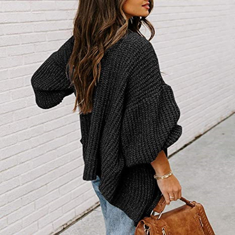 Oversized knit sweater for women with a loose fit and a deep back neckline Lune London